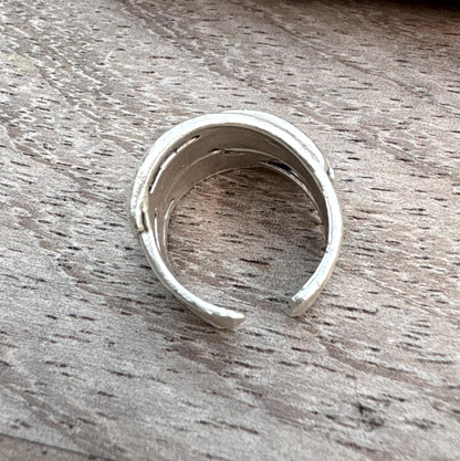 Rustic Silver Finish Brass Wrap Ring – Adjustable Organic Band