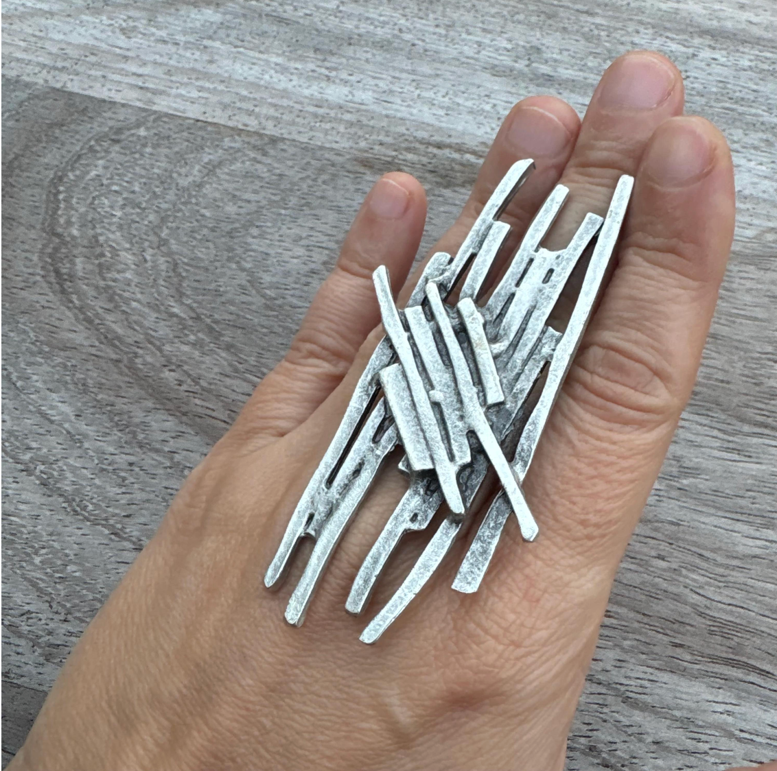 Sculptural Silver Plated Brass Ring • Modern Abstract Statement Jewelry