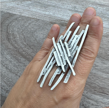 Sculptural Silver Plated Brass Ring • Modern Abstract Statement Jewelry