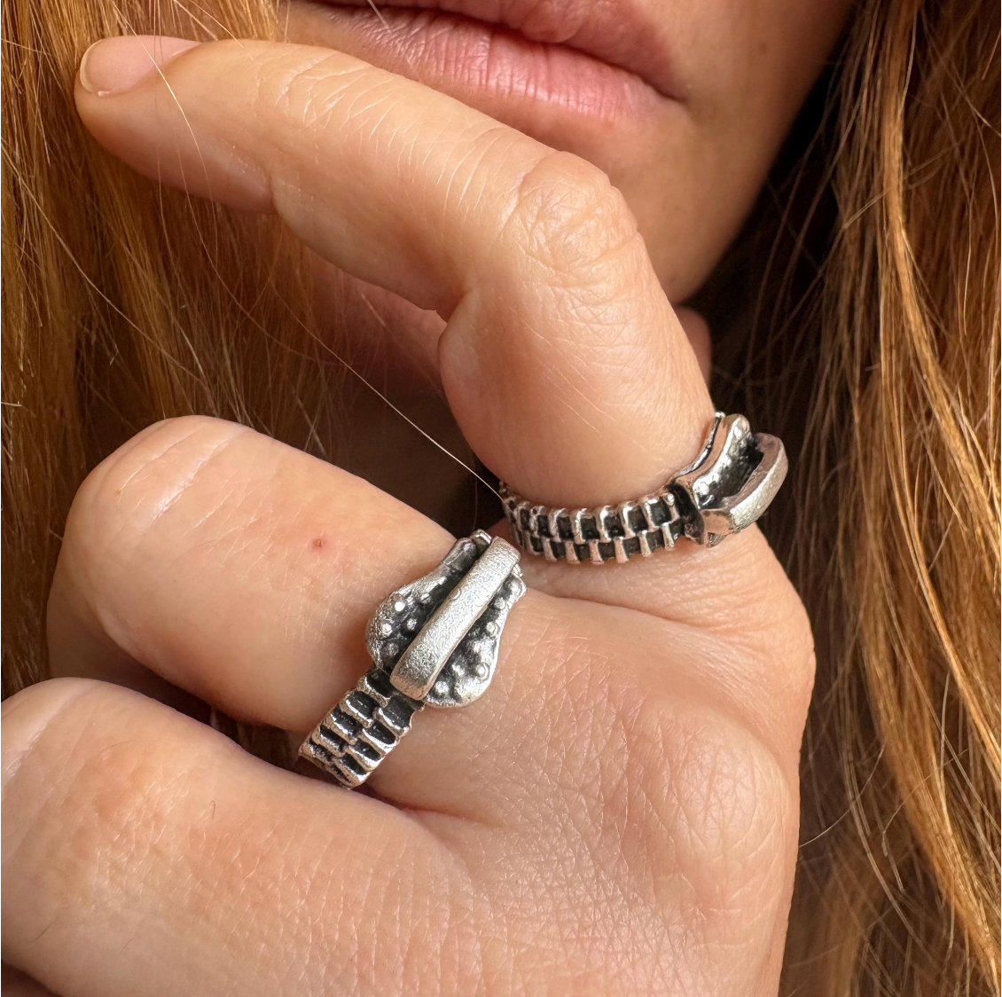 Antique Silver Zipper Ring • Industrial Steampunk Adjustable Band
