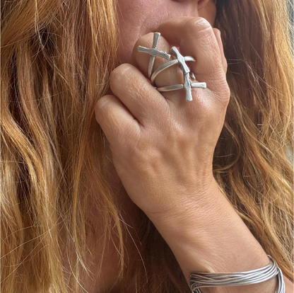 Silver Cross Ring | Gothic Boho Statement Ring | Layered Multi-Cross Design | Unique Artistic Unisex Jewelry