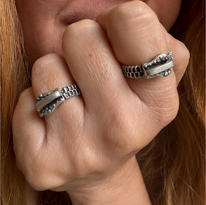 Antique Silver Zipper Ring • Industrial Steampunk Adjustable Band