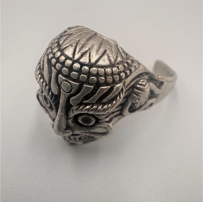 Gothic Mask Ring • Silver Plated Brass, Adjustable Boho Punk Band