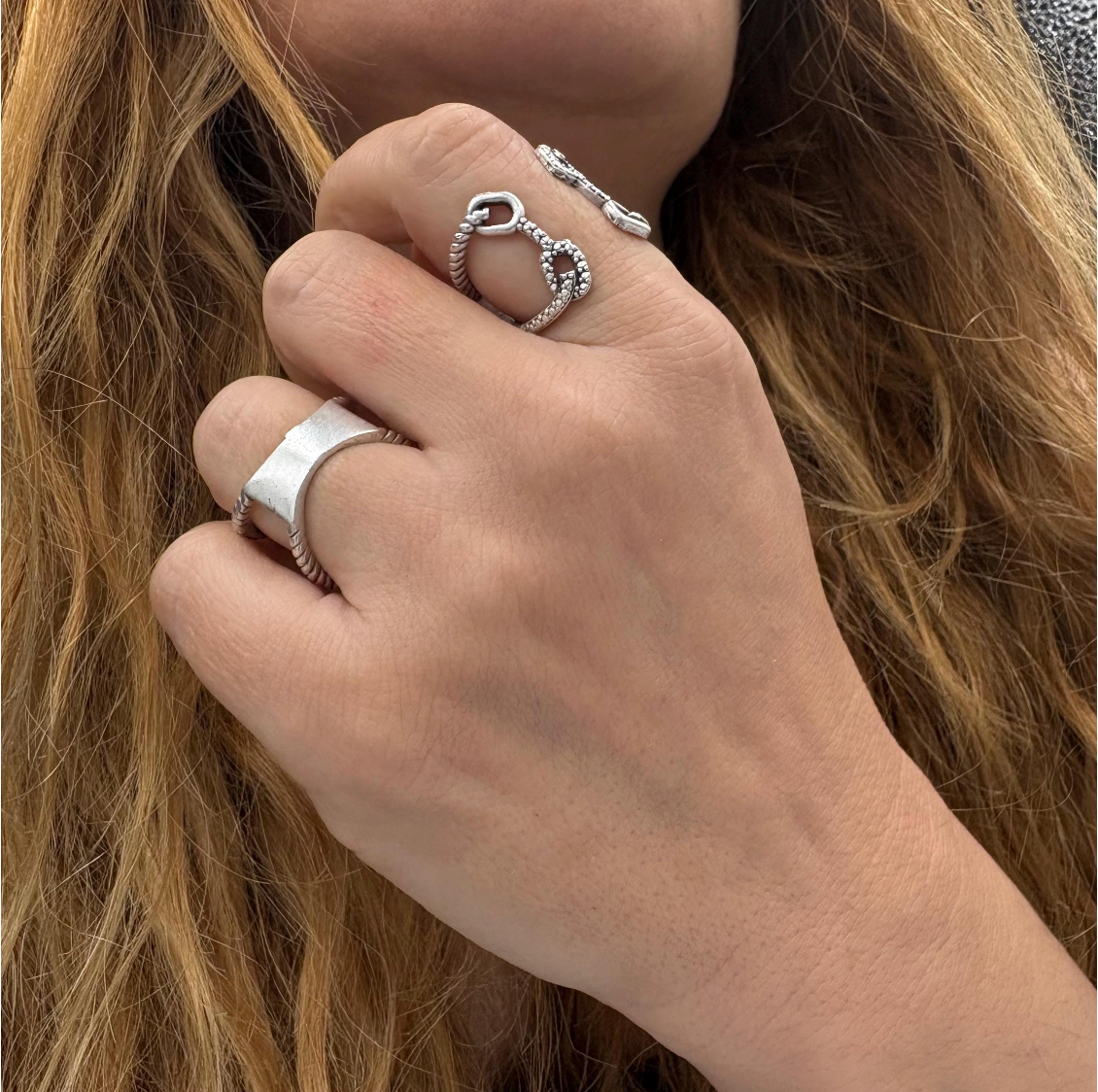 Adjustable Knotted Loop Ring — Brass Rope Open Band — Boho Artisan Vintage-Inspired Textured Statement Ring