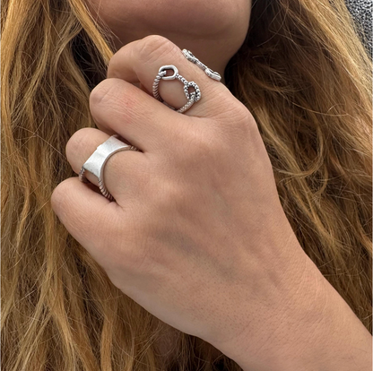 Adjustable Knotted Loop Ring — Brass Rope Open Band — Boho Artisan Vintage-Inspired Textured Statement Ring