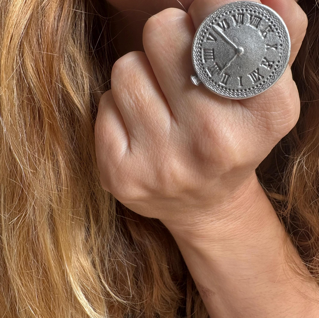 Roman Numeral Clock Face Ring | Adjustable Brass Ring | Vintage Boho Minimalist Jewelry for Women