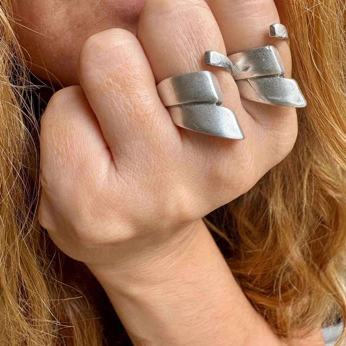 Adjustable Silver Plated Brass Ring, Bold Geometric Jewelry