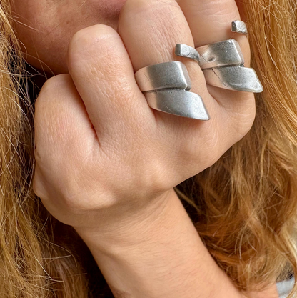 Adjustable Silver Plated Brass Ring, Bold Geometric Jewelry