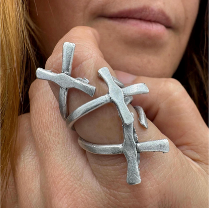 Silver Cross Ring | Gothic Boho Statement Ring | Layered Multi-Cross Design | Unique Artistic Unisex Jewelry