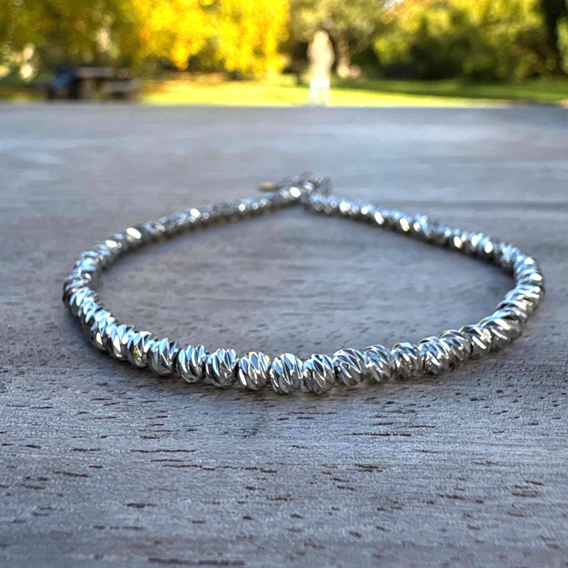 Stainless Steel Beaded Anklet | Silver Ankle Bracelet for Women, Minimalist Jewelry