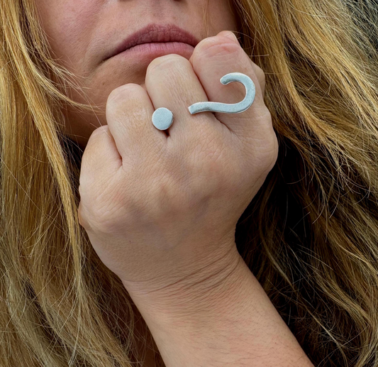 Silver Plated Question Mark Ring | Minimalist Statement Adjustable Jewelry, for Christmas Gift