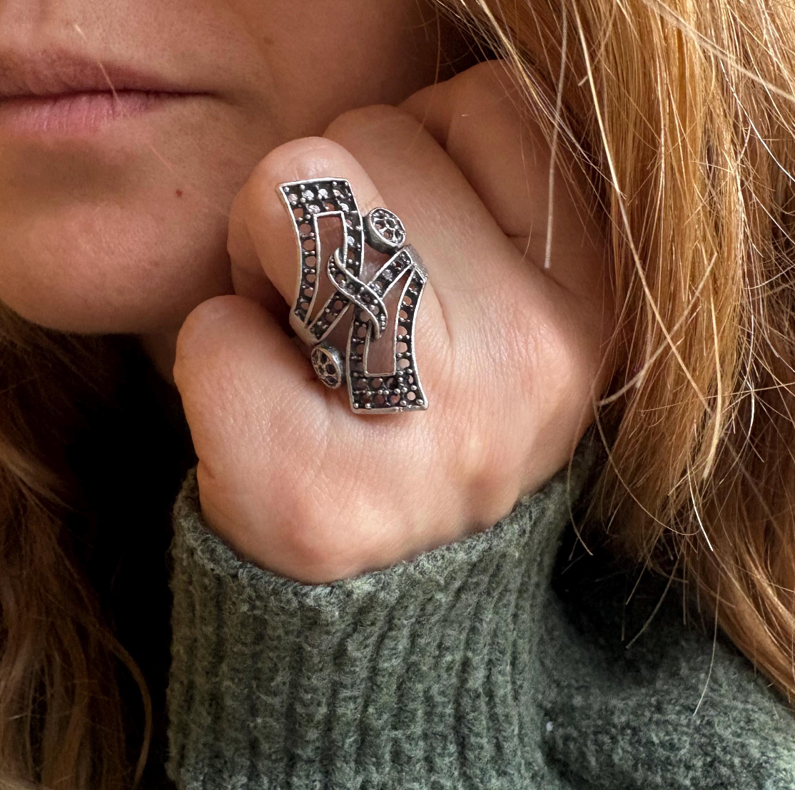 Abstract Brass Statement Ring • Modernist Open Back, Adjustable Size • Gift For Her