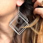 Brutalist Silver Plated Earrings, Geometric Dangle, Architectural Jewelry