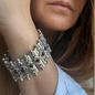 Bohemian Garnet Panel Bracelet, Silver Plated Brutalist Cuff, Gift For Her