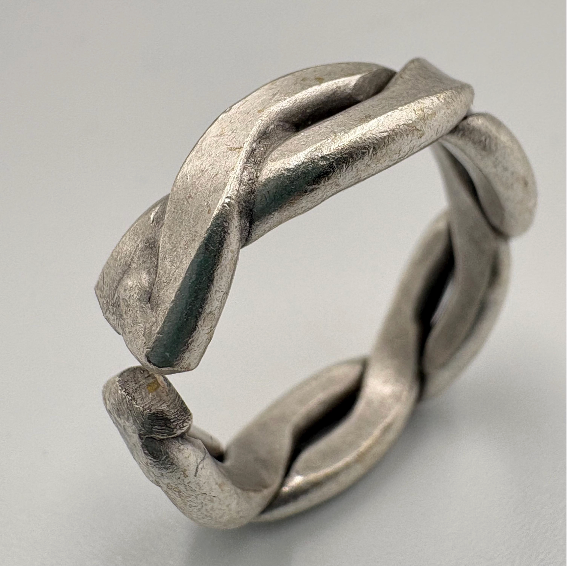 Silver-Plated Brass Twist Ring • Adjustable Open Band, Geometric Jewelry