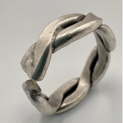 Silver-Plated Brass Twist Ring • Adjustable Open Band, Geometric Jewelry