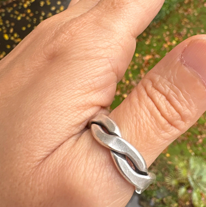 Silver-Plated Brass Twist Ring • Adjustable Open Band, Geometric Jewelry