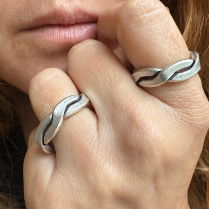 Silver-Plated Brass Twist Ring • Adjustable Open Band, Geometric Jewelry