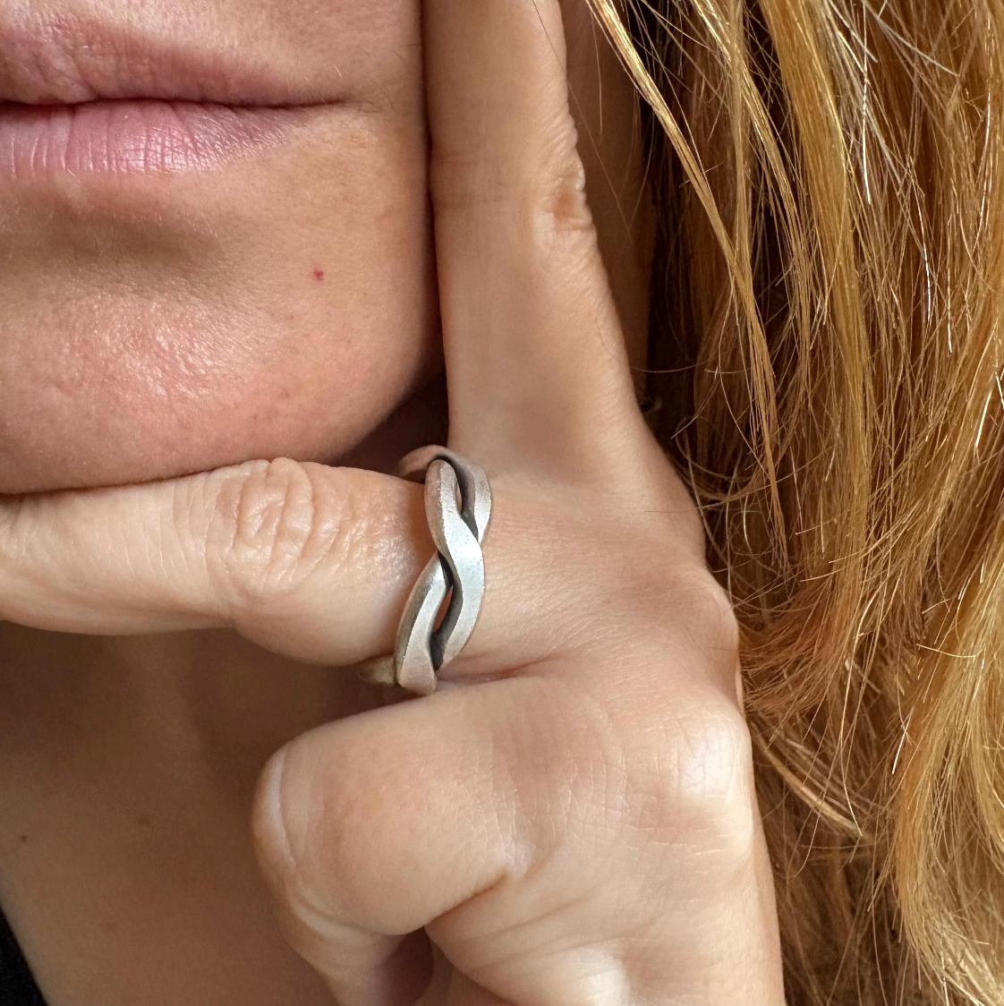 Silver-Plated Brass Twist Ring • Adjustable Open Band, Geometric Jewelry