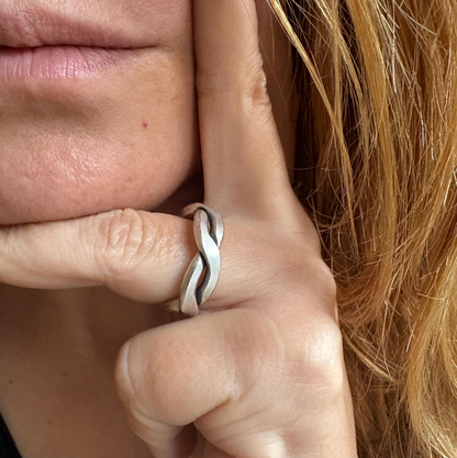 Silver-Plated Brass Twist Ring • Adjustable Open Band, Geometric Jewelry