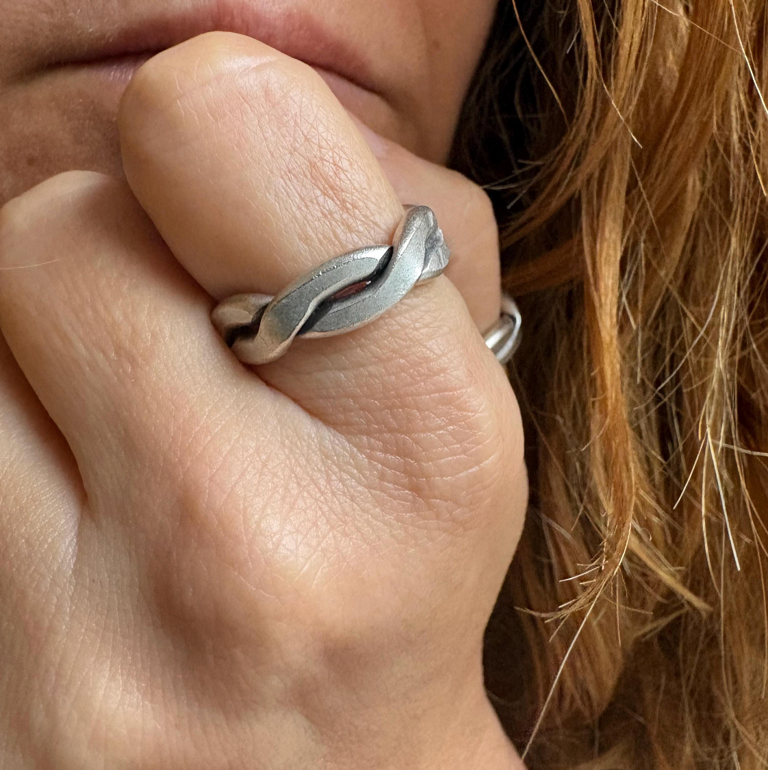 Silver-Plated Brass Twist Ring • Adjustable Open Band, Geometric Jewelry