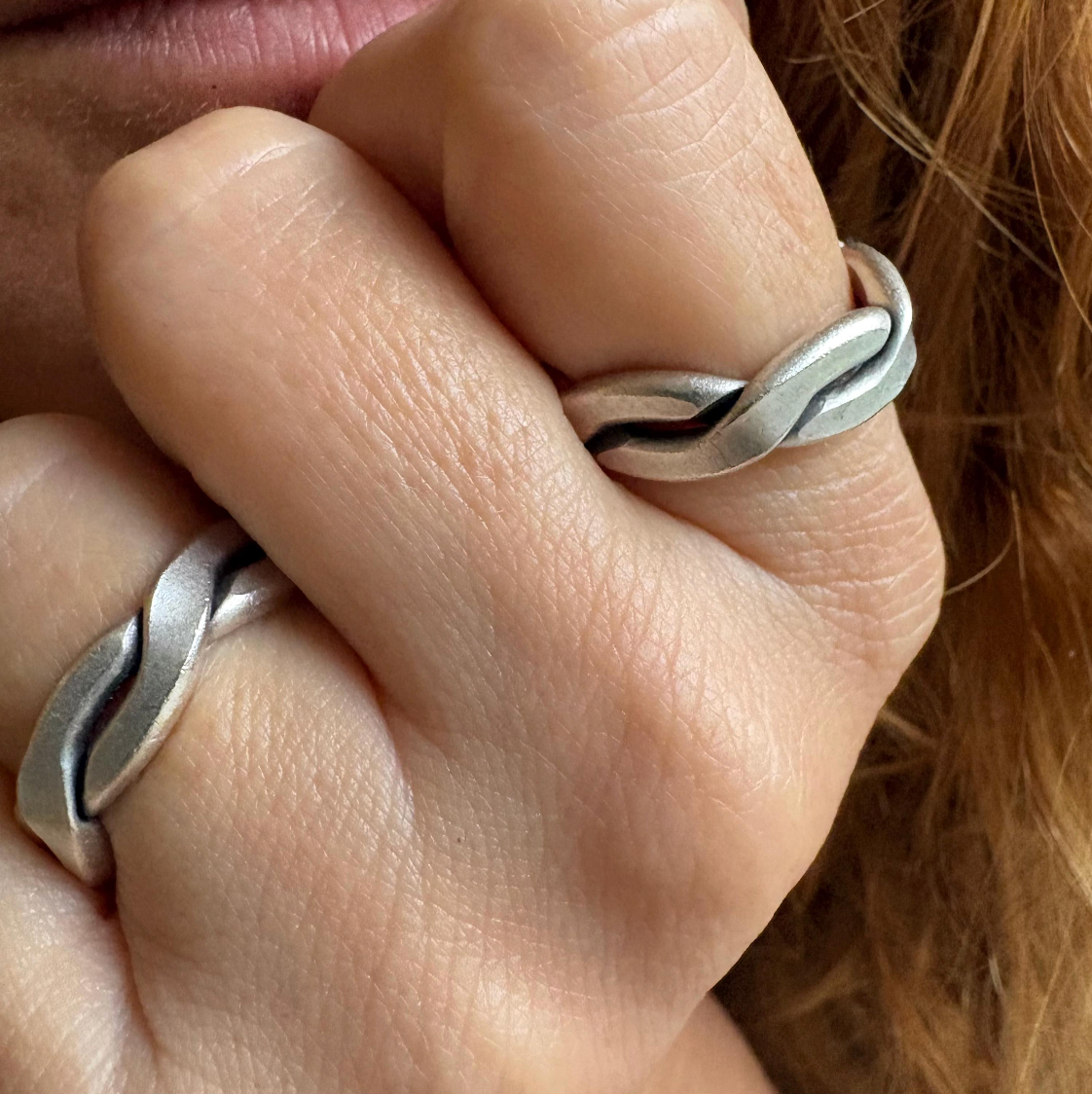 Silver-Plated Brass Twist Ring • Adjustable Open Band, Geometric Jewelry