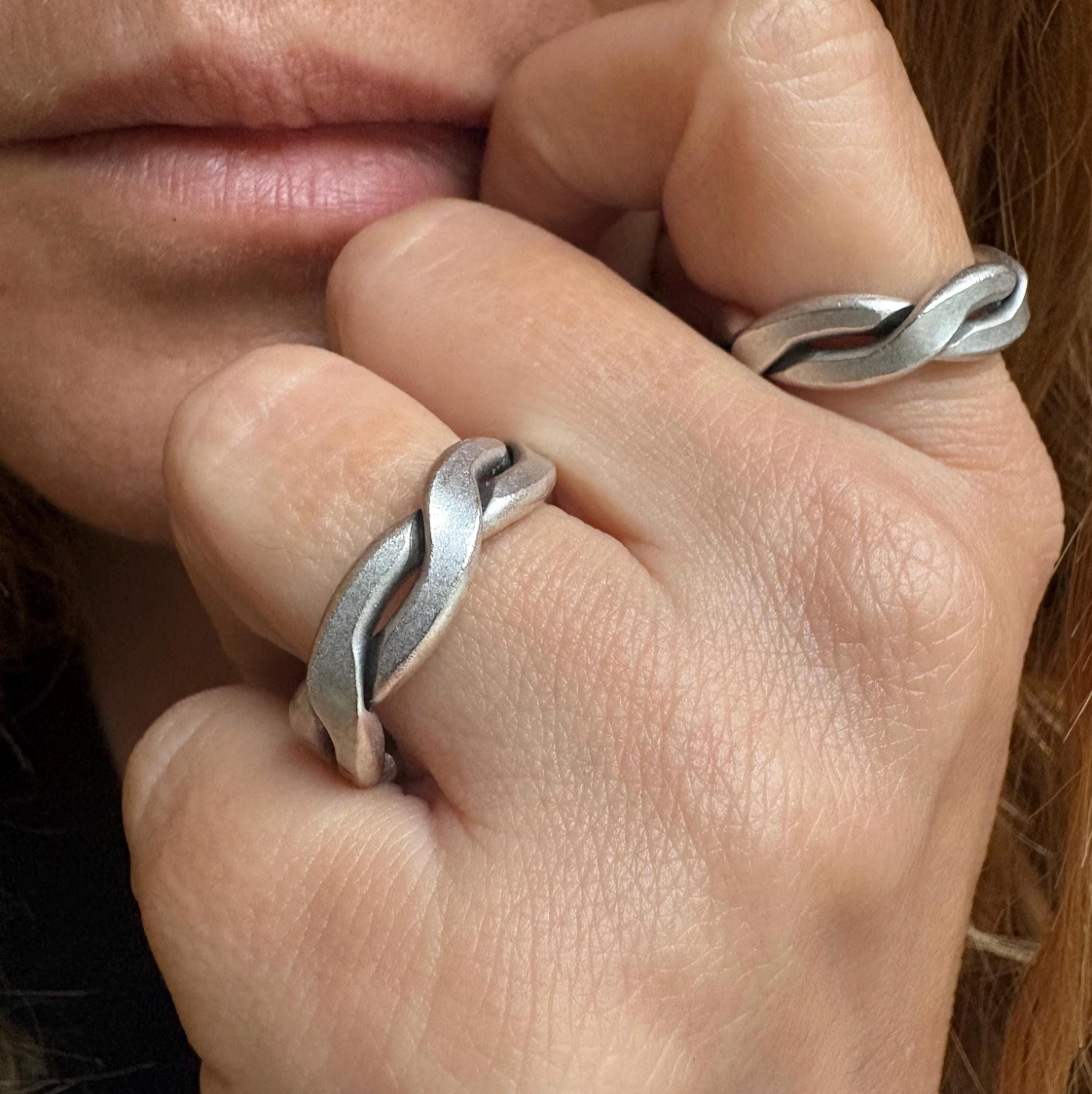 Silver-Plated Brass Twist Ring • Adjustable Open Band, Geometric Jewelry
