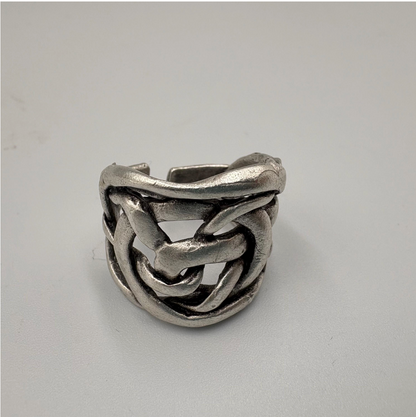 Handcrafted Brass Knot Ring – Adjustable Silver Finish, Rustic Unisex Jewelry