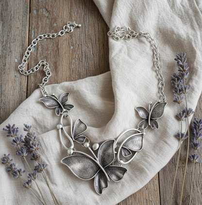 Silver Butterfly Necklace: Statement Jewellery, Nature Inspired, Schmetterling Collier, Papillon Bijou