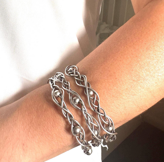 Silver Viking Arm Cuff Vintage Bracelet: Norse Knot Braid Brass Bracelet