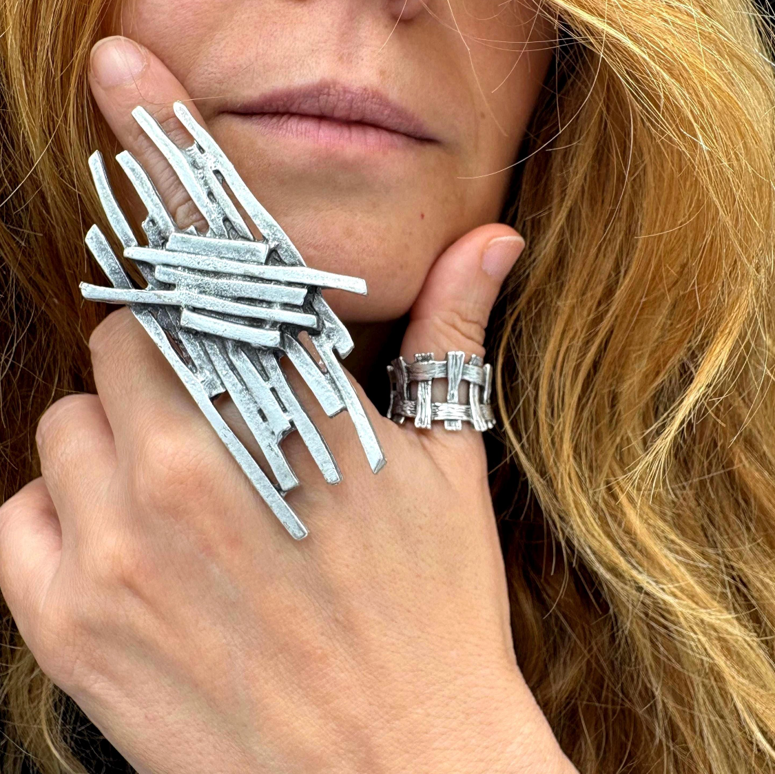Sculptural Silver Plated Brass Ring • Modern Abstract Statement Jewelry