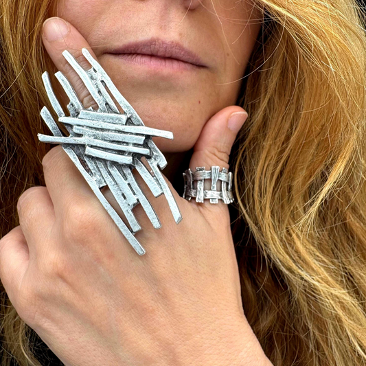 Sculptural Silver Plated Brass Ring • Modern Abstract Statement Jewelry