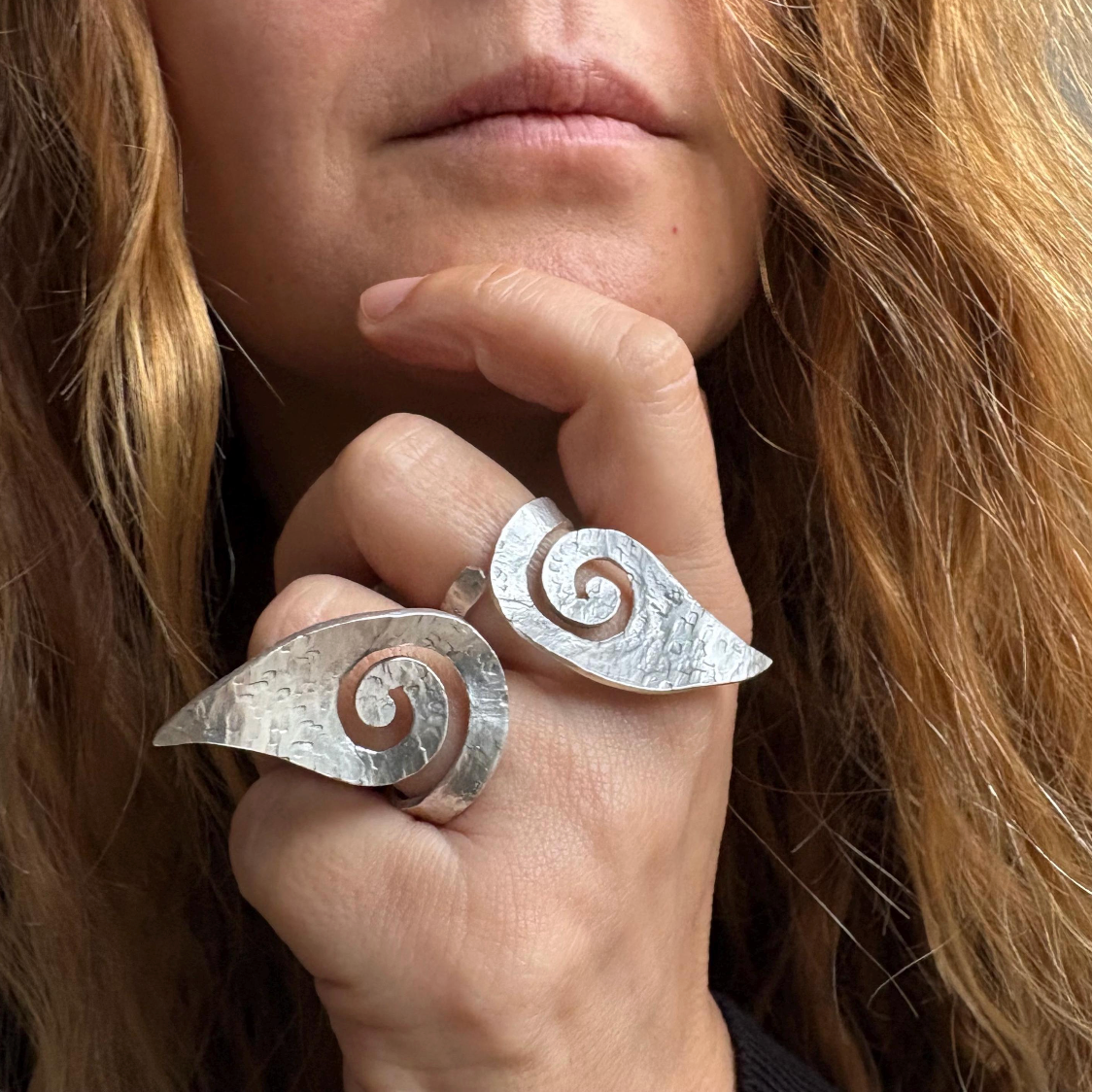 Hammered Silver Spiral Ring • Adjustable Artisan Statement Jewelry • Geometric Ring